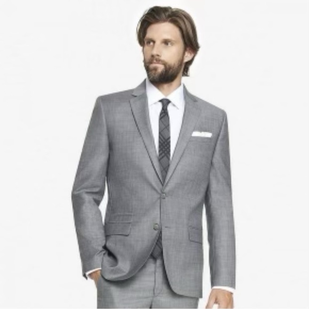 Men's Gray Express Photographer Suit Fitted  (Pants and Blazer) Size 32/…